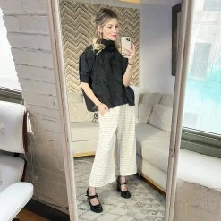 BURU Pink Label Wide Leg Cropped Trouser - Ivory Dot Knit Clothing