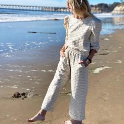 BURU Pink Label Long Sleeve Puff Sleeve Top - Ivory Dot Knit