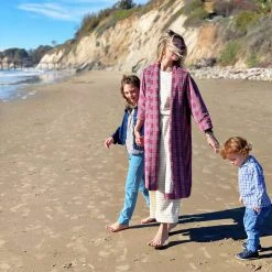 BURU Pink Label Swing Coat Knee Length - Pink Plaid Corduroy