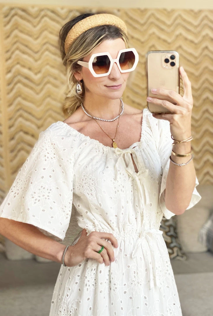 BURU White Label On And Off The Shoulder Dress - White Eyelet Clothing 7 BURU White Label On And Off The Shoulder Dress - White Eyelet Clothing