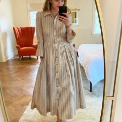 BURU Pink Label Long Sleeve Shirtdress - Ivory Ticking Stripe