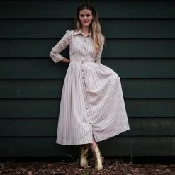 BURU Pink Label Long Sleeve Shirtdress - Ivory Ticking Stripe