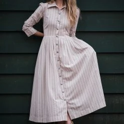 BURU Pink Label Long Sleeve Shirtdress - Ivory Ticking Stripe