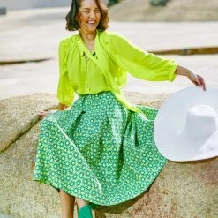 BURU White Label Smocked Waist Circle Skirt - Green Jacquard Clothing