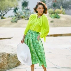 BURU White Label Smocked Waist Circle Skirt - Green Jacquard Clothing