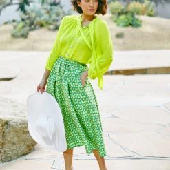 BURU White Label Smocked Waist Circle Skirt - Green Jacquard Clothing