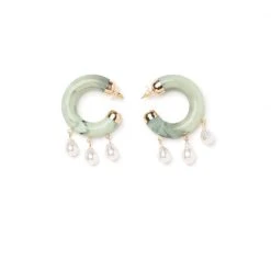 Buru Accessories Jade And Pearl Hoops