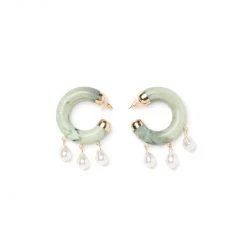 Buru Accessories Jade And Pearl Hoops