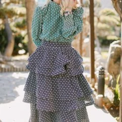 BURU White Label Teagan Tiered Skirt MIDI - Navy Eyelet Clothing 16 BURU White Label Teagan Tiered Skirt MIDI - Navy Eyelet Clothing