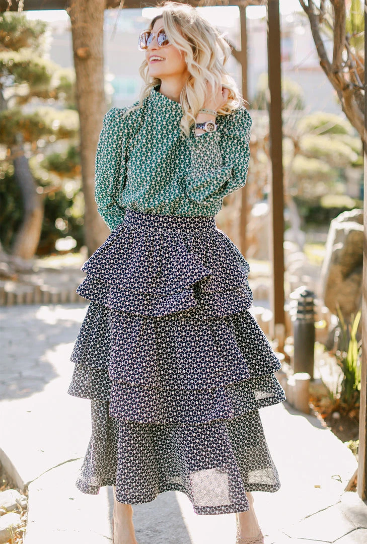 BURU White Label Teagan Tiered Skirt MIDI - Navy Eyelet Clothing 6 BURU White Label Teagan Tiered Skirt MIDI - Navy Eyelet Clothing