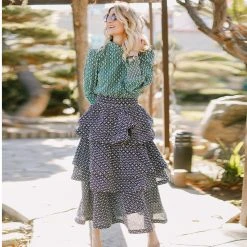 BURU White Label Teagan Tiered Skirt MIDI - Navy Eyelet Clothing 19 BURU White Label Teagan Tiered Skirt MIDI - Navy Eyelet Clothing