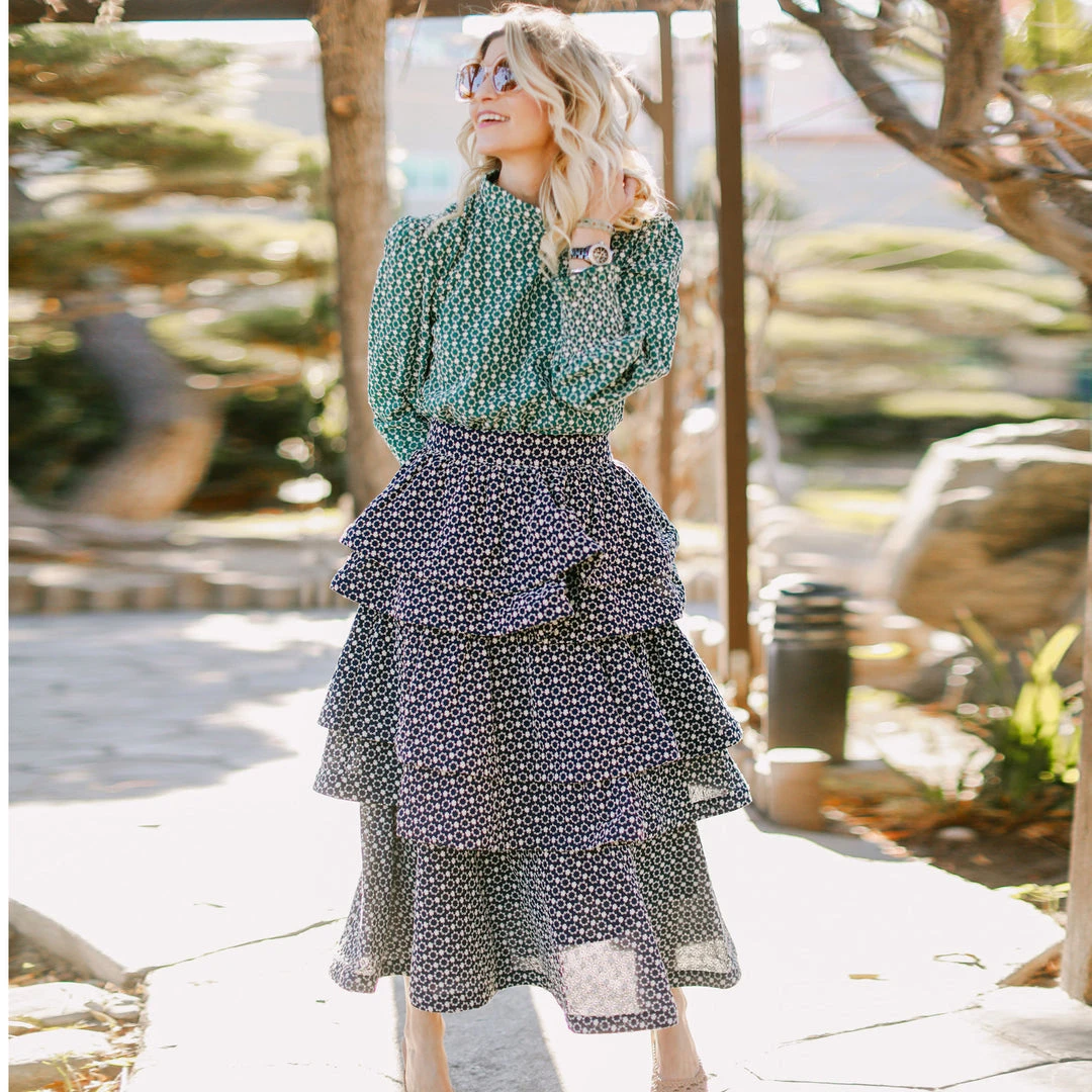 BURU White Label Teagan Tiered Skirt MIDI - Navy Eyelet Clothing 9 BURU White Label Teagan Tiered Skirt MIDI - Navy Eyelet Clothing