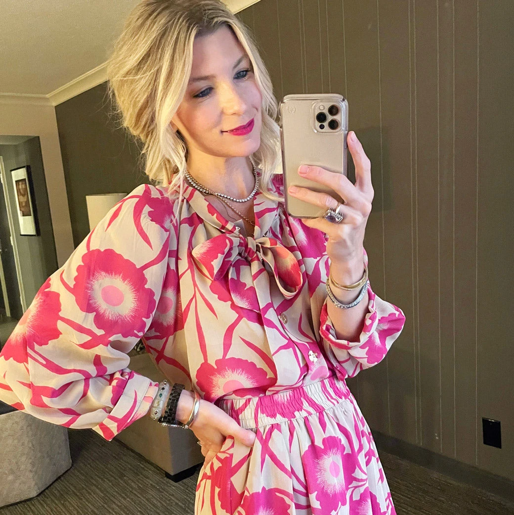 BURU Pink Label BURU X JUJU Bow Blouse - Shades Of Pink Floral Clothing 9 BURU Pink Label BURU X JUJU Bow Blouse - Shades Of Pink Floral Clothing