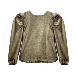 BURU Pink Label Clothing BURU X JUJU Long Puff Sleeve Top - Gold Knit