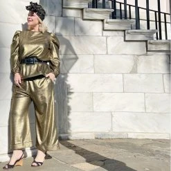 BURU Pink Label BURU X JUJU Wide Leg Cropped Trouser - Gold Knit