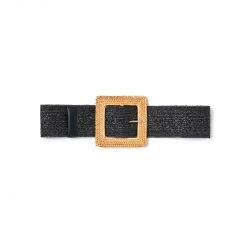 Buru Accessories Jumbo Rattan Square Buckle Stretch Belt - Black