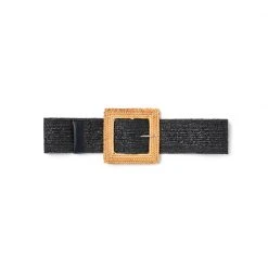 Buru Accessories Jumbo Rattan Square Buckle Stretch Belt - Black
