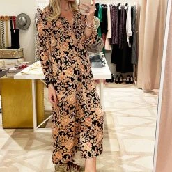 BURU Bow Housecoat - Black & Rose Crepe Clothing