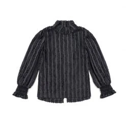 BURU White Label Tops Long Sleeve Mod Top - Black Fringe