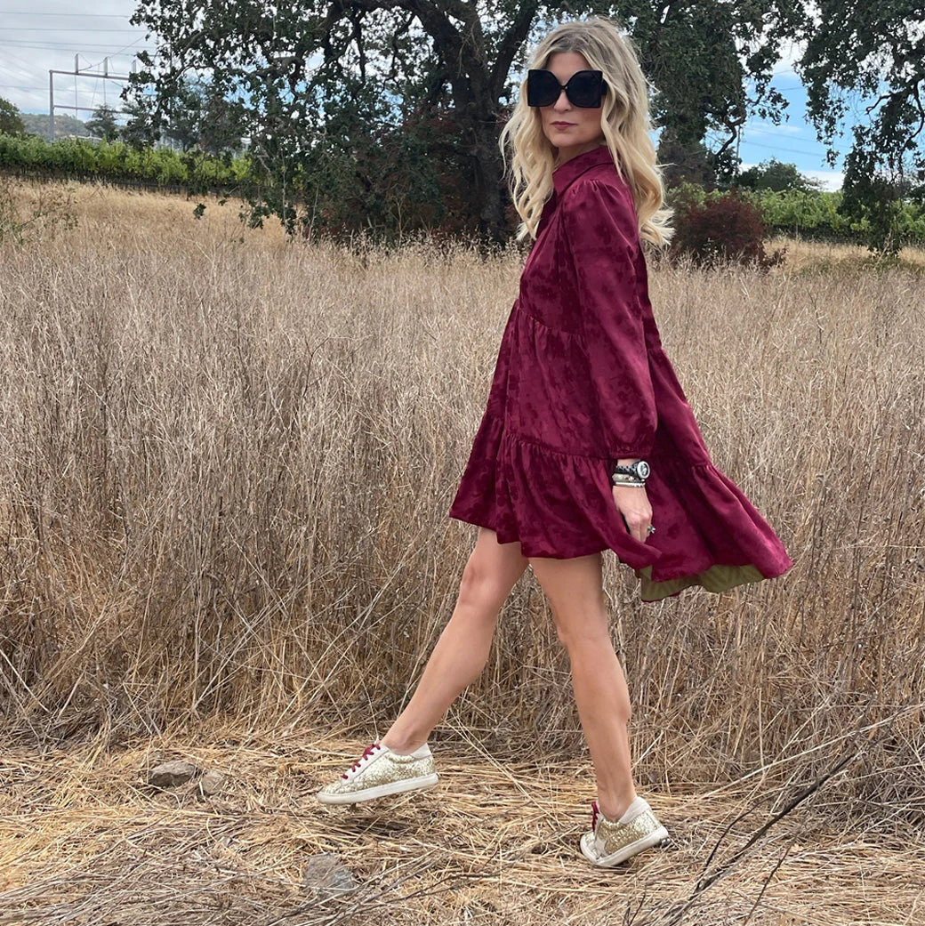 BURU Pink Label Long Sleeve Tiered Mini Dress - Crimson Floral - Final Sale 6 BURU Pink Label Long Sleeve Tiered Mini Dress - Crimson Floral - Final Sale