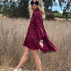 BURU Pink Label Long Sleeve Tiered Mini Dress - Crimson Floral - Final Sale 10 BURU Pink Label Long Sleeve Tiered Mini Dress - Crimson Floral - Final Sale