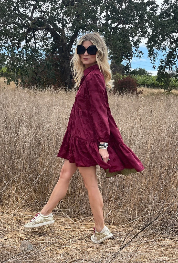 BURU Pink Label Long Sleeve Tiered Mini Dress - Crimson Floral - Final Sale 5 BURU Pink Label Long Sleeve Tiered Mini Dress - Crimson Floral - Final Sale