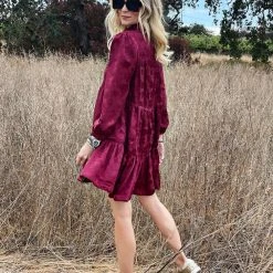 BURU Pink Label Long Sleeve Tiered Mini Dress - Crimson Floral - Final Sale