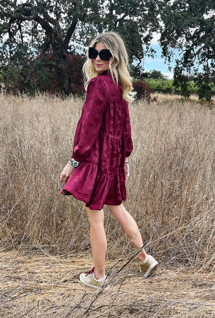 BURU Pink Label Long Sleeve Tiered Mini Dress - Crimson Floral - Final Sale 4 BURU Pink Label Long Sleeve Tiered Mini Dress - Crimson Floral - Final Sale