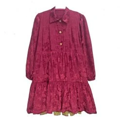 BURU Pink Label Long Sleeve Tiered Mini Dress - Crimson Floral - Final Sale