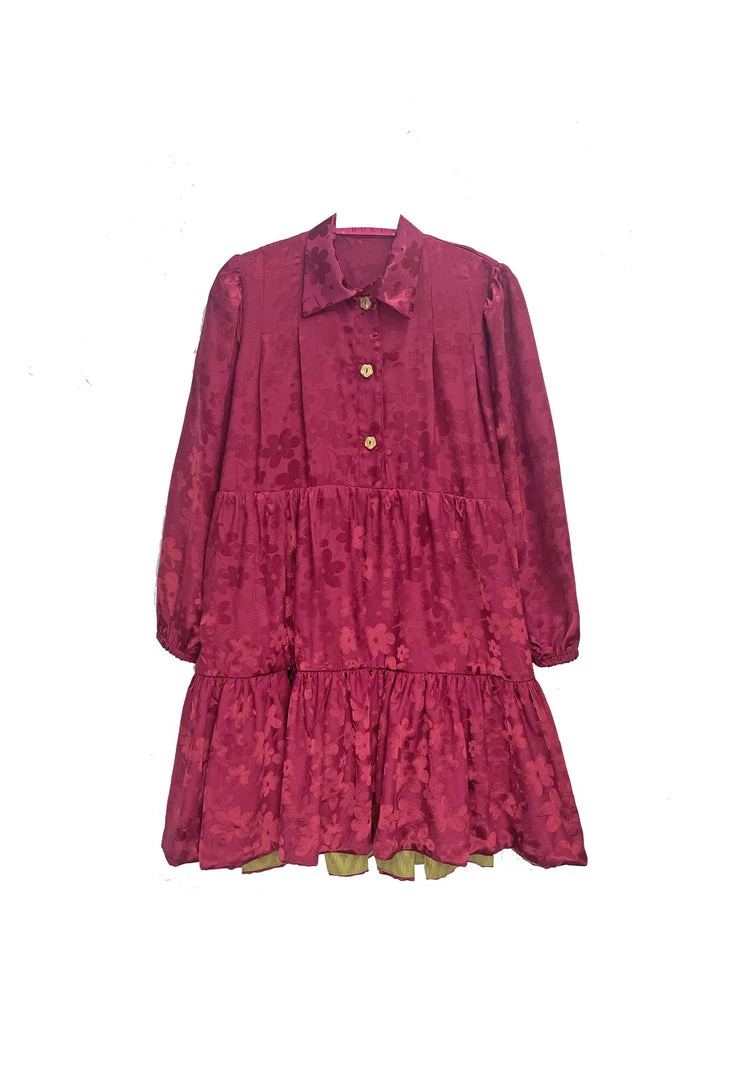 BURU Pink Label Long Sleeve Tiered Mini Dress - Crimson Floral - Final Sale 3 BURU Pink Label Long Sleeve Tiered Mini Dress - Crimson Floral - Final Sale