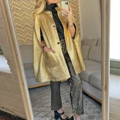 BURU White Label Mama Cape - Gold Tweed Tops 17 BURU White Label Mama Cape - Gold Tweed Tops