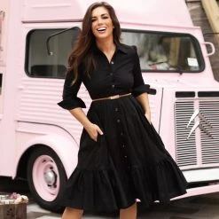 BURU Pink Label BURU X Mara Martin Tiered Shirtdress - Black Poplin -PRE-SALE