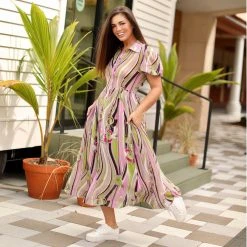 BURU Pink Label BURU X Mara Martin Puff Sleeve Shirtdress Midi - Miami Floral - PRE-SALE