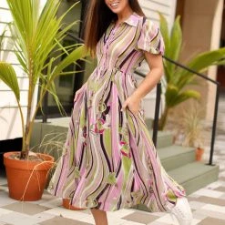 BURU Pink Label BURU X Mara Martin Puff Sleeve Shirtdress Midi - Miami Floral - PRE-SALE