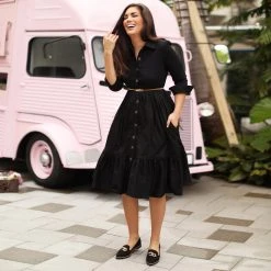 BURU Pink Label BURU X Mara Martin Tiered Shirtdress - Black Poplin -PRE-SALE