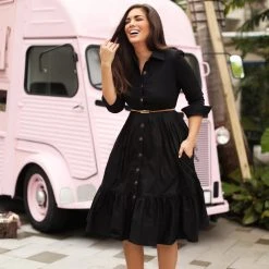 BURU Pink Label BURU X Mara Martin Tiered Shirtdress - Black Poplin -PRE-SALE