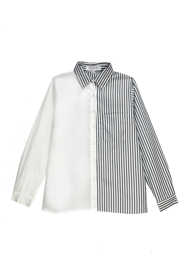 BURU White Label Clothing Mel Mixed Button Down Shirt 2.0 - Charcoal Stripe 3 BURU White Label Clothing Mel Mixed Button Down Shirt 2.0 - Charcoal Stripe