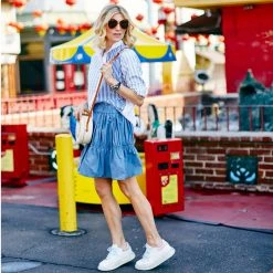 BURU White Label Tops Mel Mixed Button Down Shirt - Blue Stripe