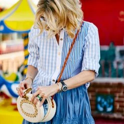 BURU White Label Tops Mel Mixed Button Down Shirt - Blue Stripe