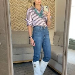 BURU White Label Mel Mixed Button Down Shirt - Lilac & Gold Stripe