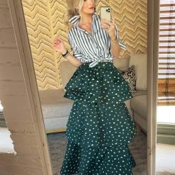 BURU White Label Mel Mixed Button Down Shirt - Jade & Gold Stripe Tops