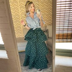 BURU White Label Mel Mixed Button Down Shirt - Jade & Gold Stripe Tops