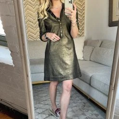 BURU White Label Puff Sleeve T-Shirt Dress - Metallic Black