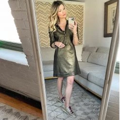 BURU White Label Puff Sleeve T-Shirt Dress - Metallic Black