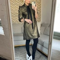 BURU White Label Puff Sleeve T-Shirt Dress - Metallic Black