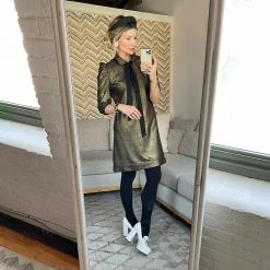 BURU White Label Puff Sleeve T-Shirt Dress - Metallic Black