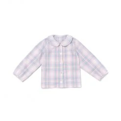BURU Pink Label Children's Peter Pan Collar Shirt - Blue & Pink Poplin Plaid