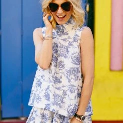 BURU White Label Clothing Smocked Waist Circle Skirt Mini - Blue Toile - Final Sale