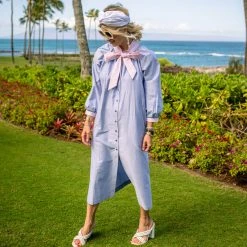 BURU Pink Label Clothing Bow Housecoat - Blue Oxford Cloth