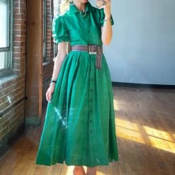 BURU Pink Label Clothing BURU X TSCS Puff Sleeve Shirtdress - Green Crepe